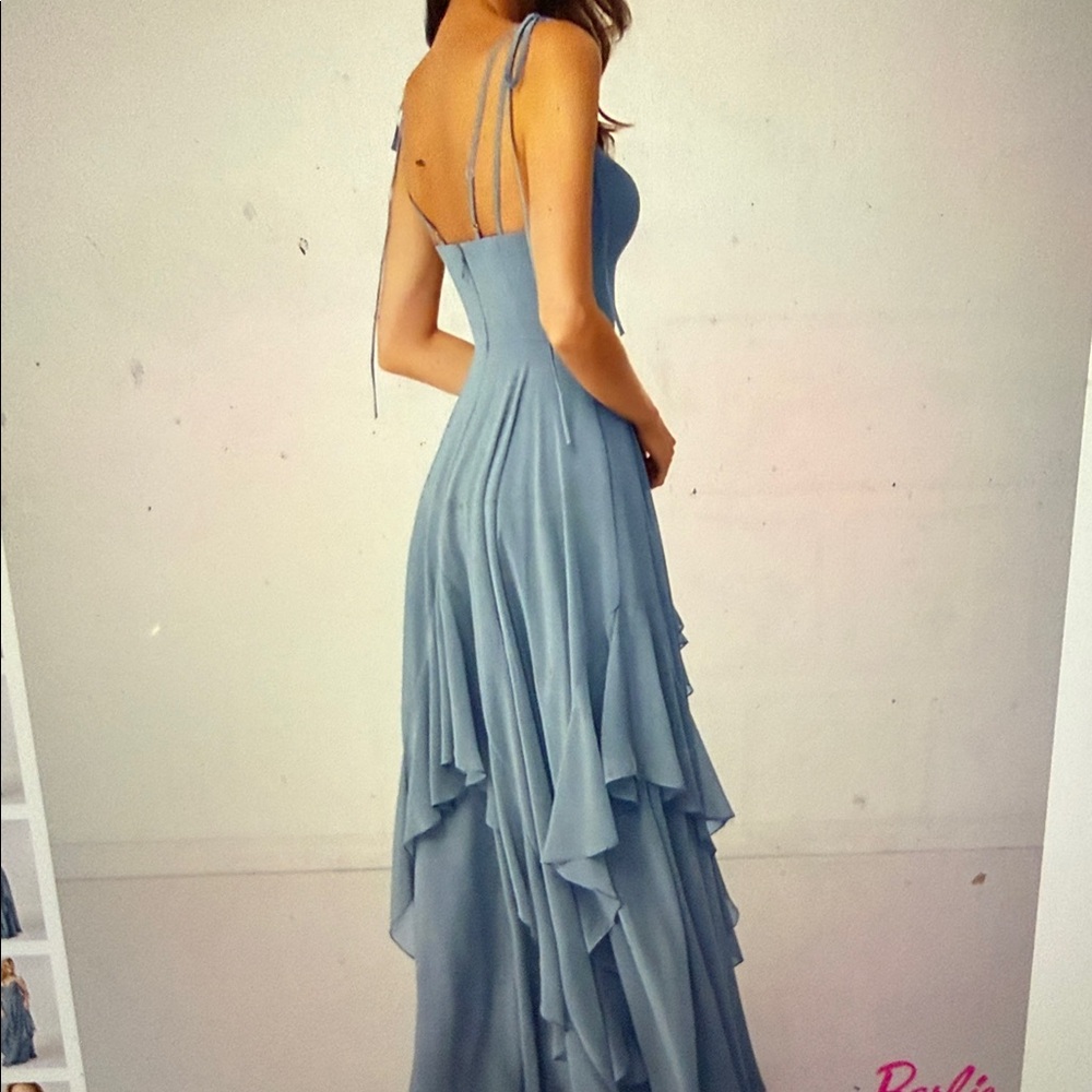 Azazie 1004 - Barbie - Twilight A-Line Bow Chiffon Dress - Steel blue - Picture 8 of 9